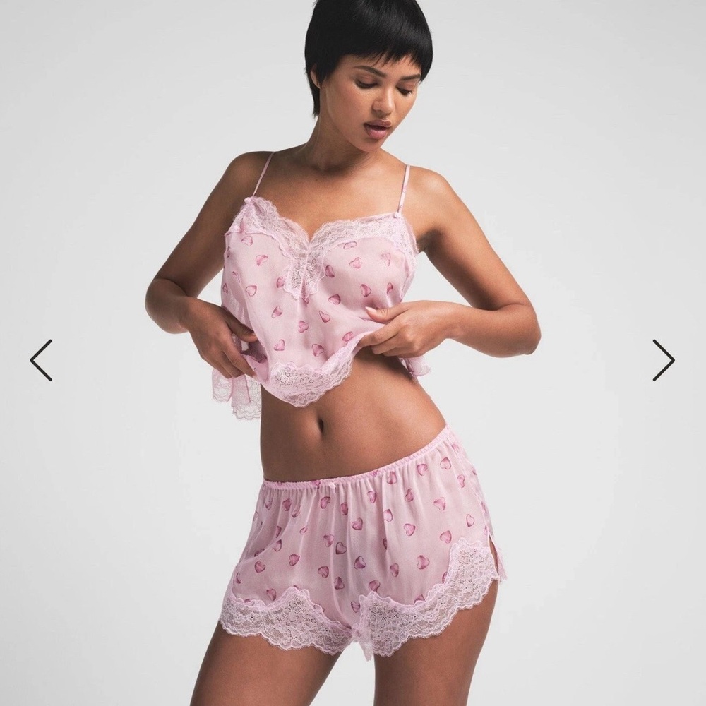 SKIMS 100% Silk Romance Lace Cropped Cami and Shorts Set